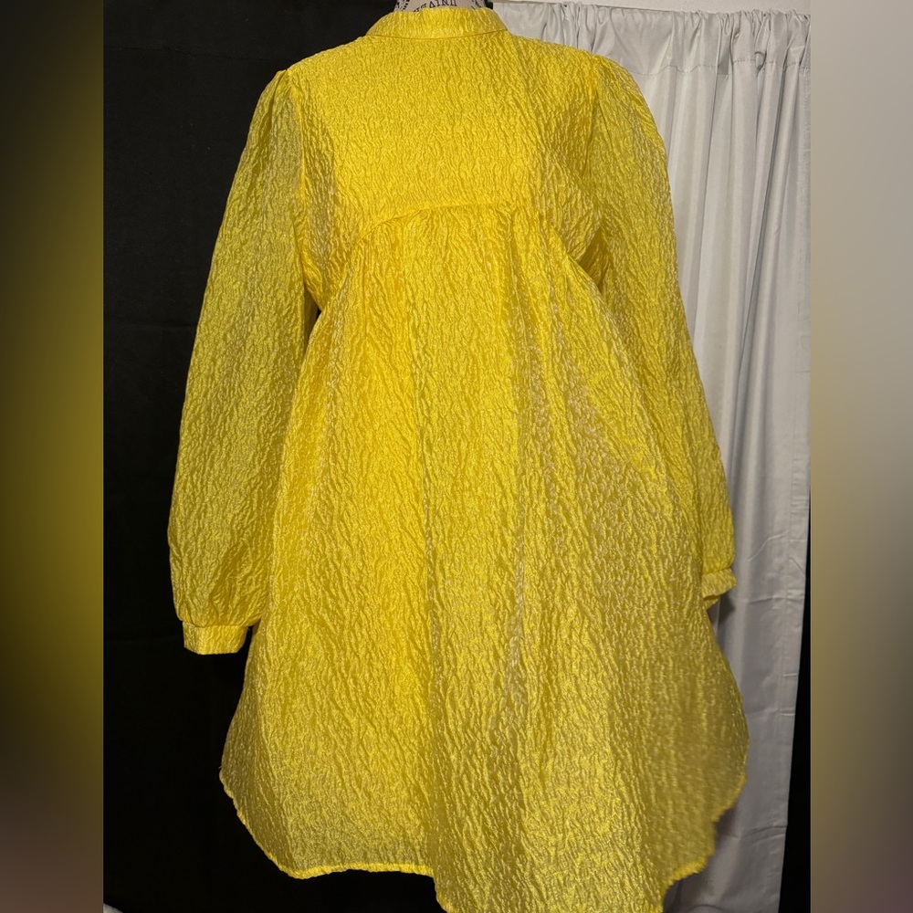 Mock Neck Lantern Sleeve Smock Dress